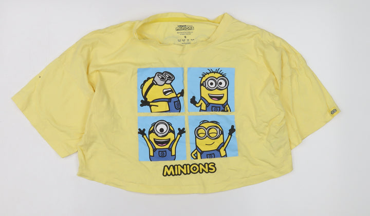 Minions Girls Yellow Cropped T-Shirt, Size S, Cartoon Style