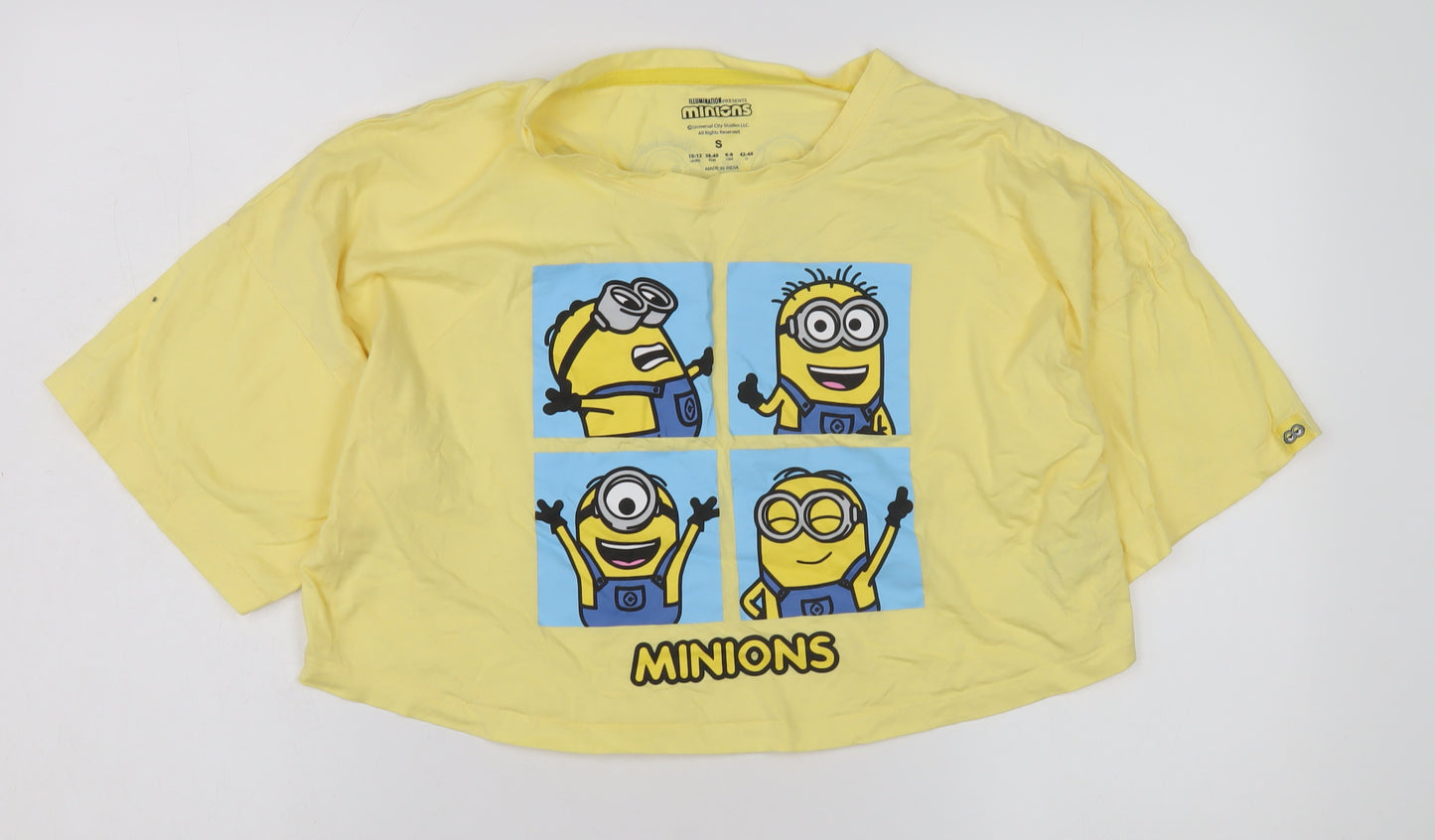 Minions Girls Yellow Cropped T-Shirt, Size S, Cartoon Style