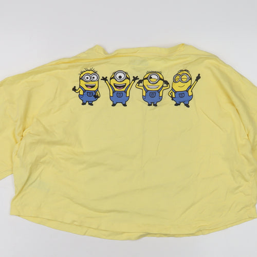Minions Girls Yellow Cropped T-Shirt, Size S, Cartoon Style