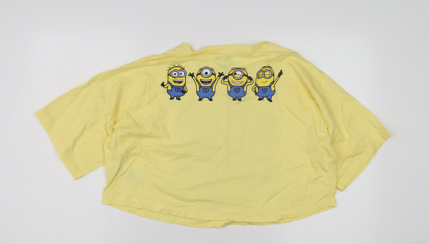 Minions Girls Yellow Cropped T-Shirt, Size S, Cartoon Style