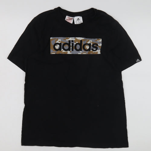 Adidas Boys Black Camouflage Logo T-Shirt, Size 13-14 Years