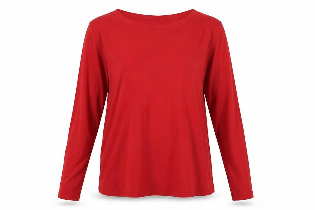 Front view of ASOS Women's Red Long Sleeve Basic T-Shirt UK, size 10