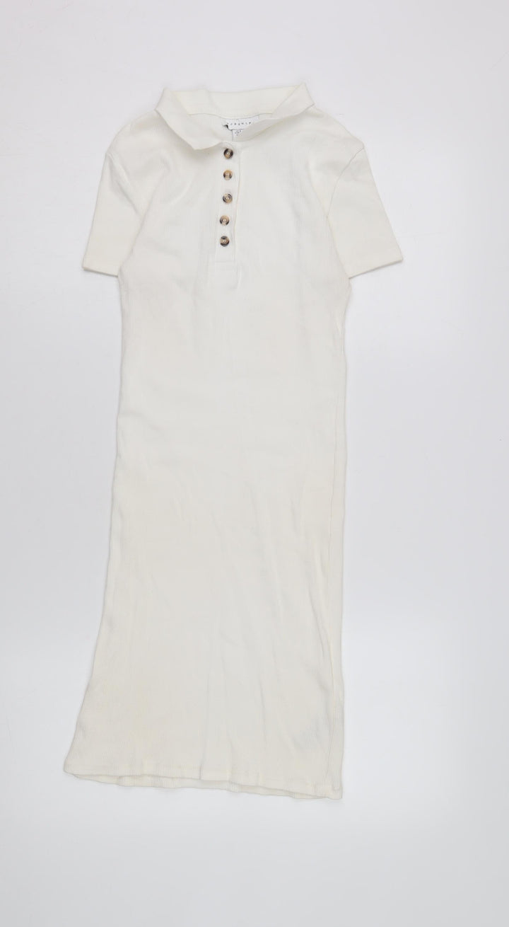 Topshop Women's White Shirt Dress, Size 8, Casual