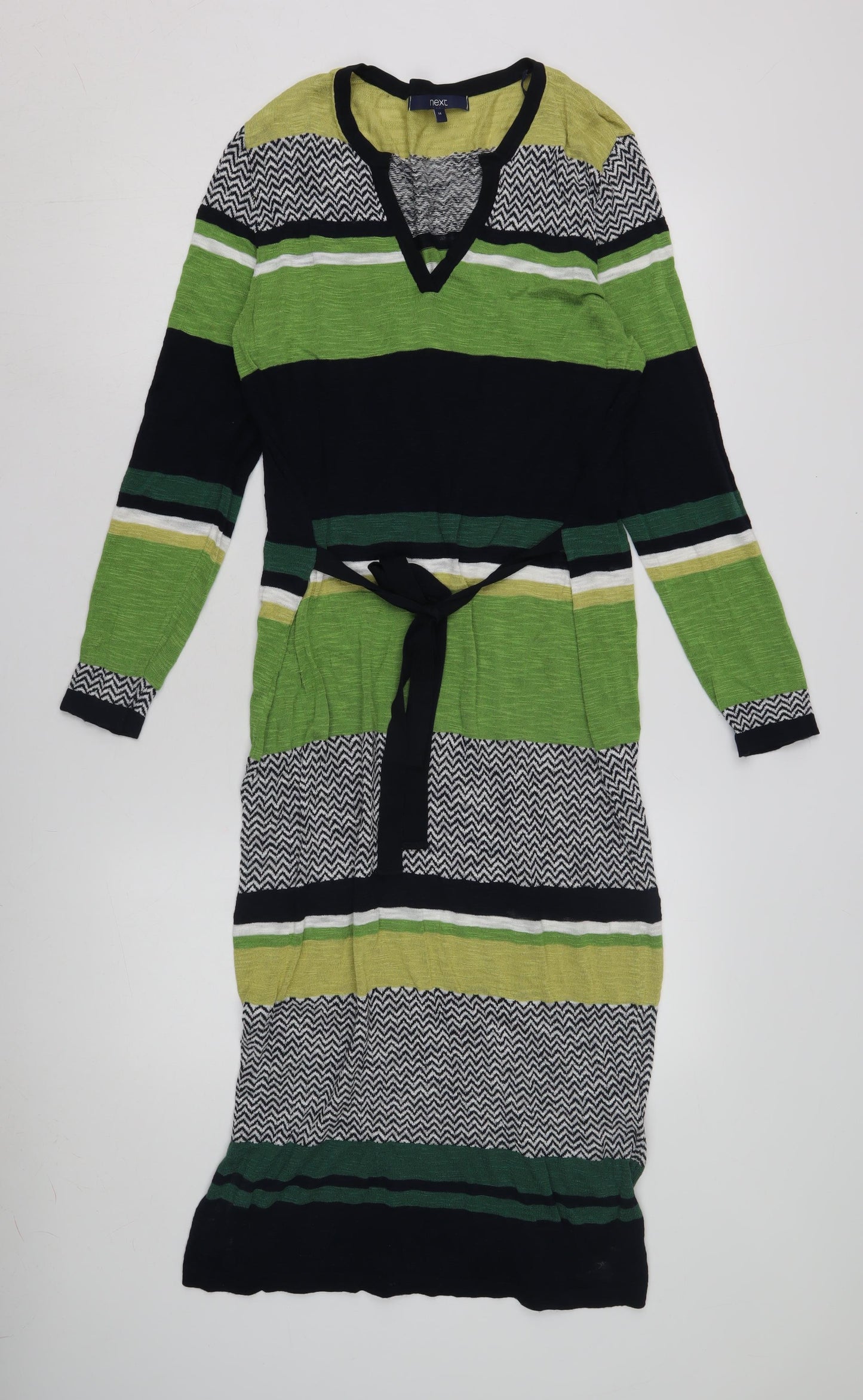 Next Women's Green Chevron Viscose Knit Dress Size 14