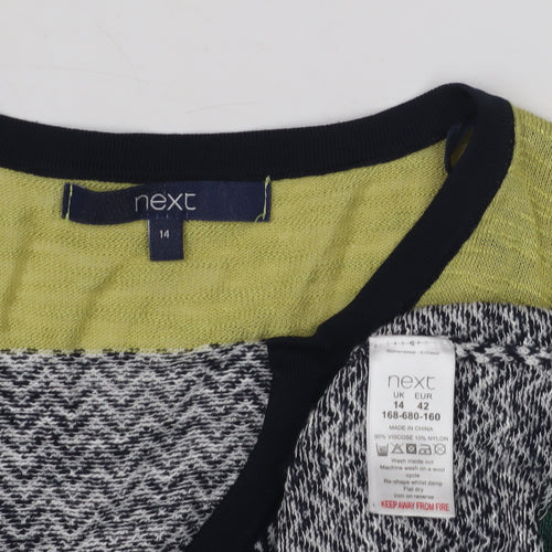 Next Women's Green Chevron Viscose Knit Dress Size 14