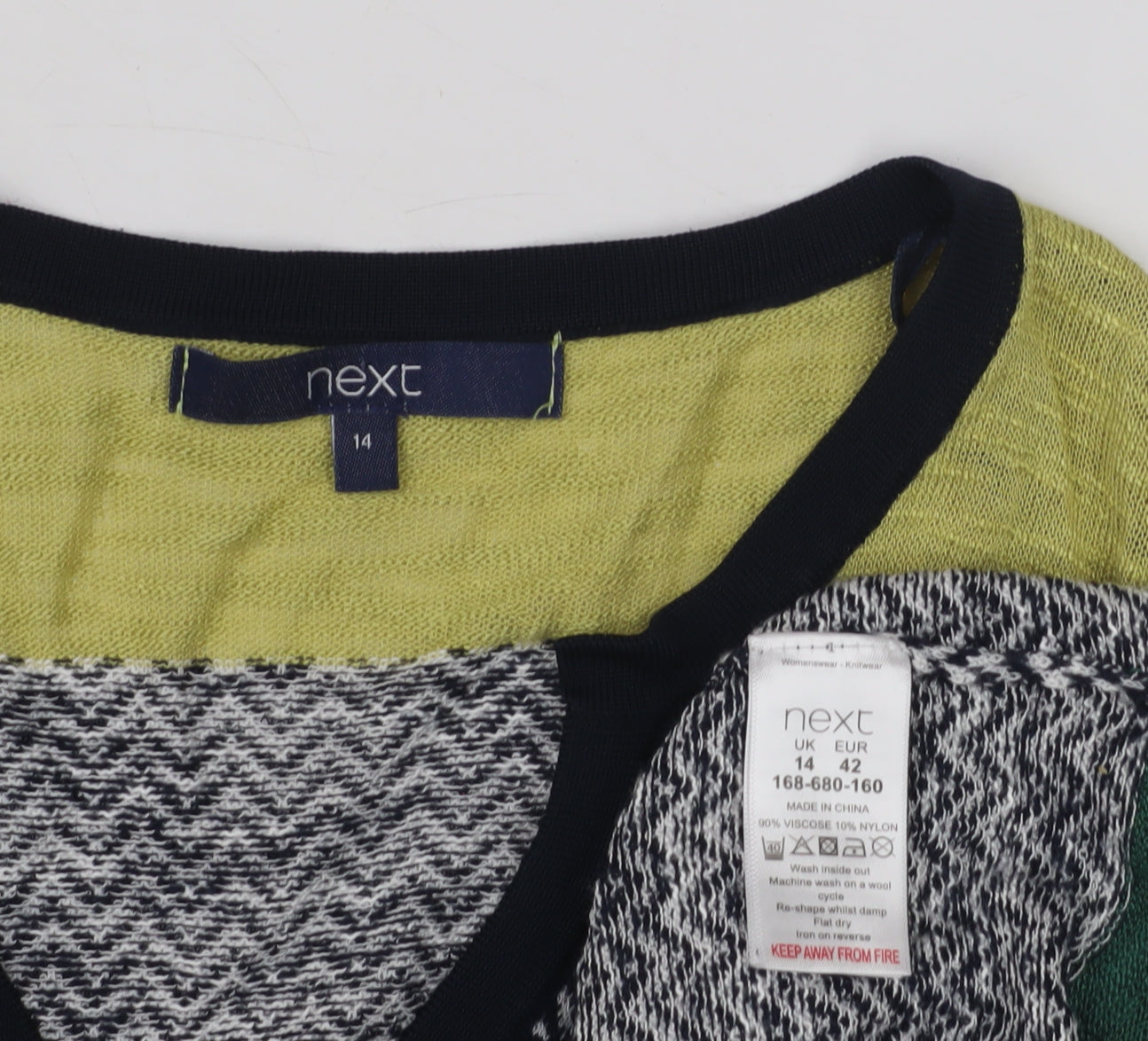 Next Women's Green Chevron Viscose Knit Dress Size 14