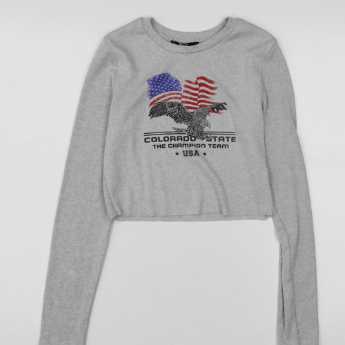 Bershka Women's Grey Cropped T-Shirt, Size 12