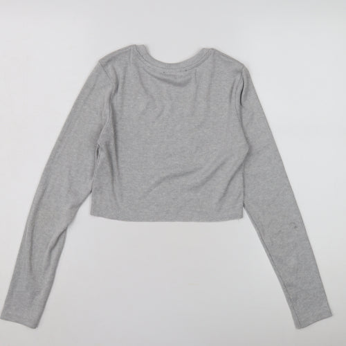 Bershka Women's Grey Cropped T-Shirt, Size 12