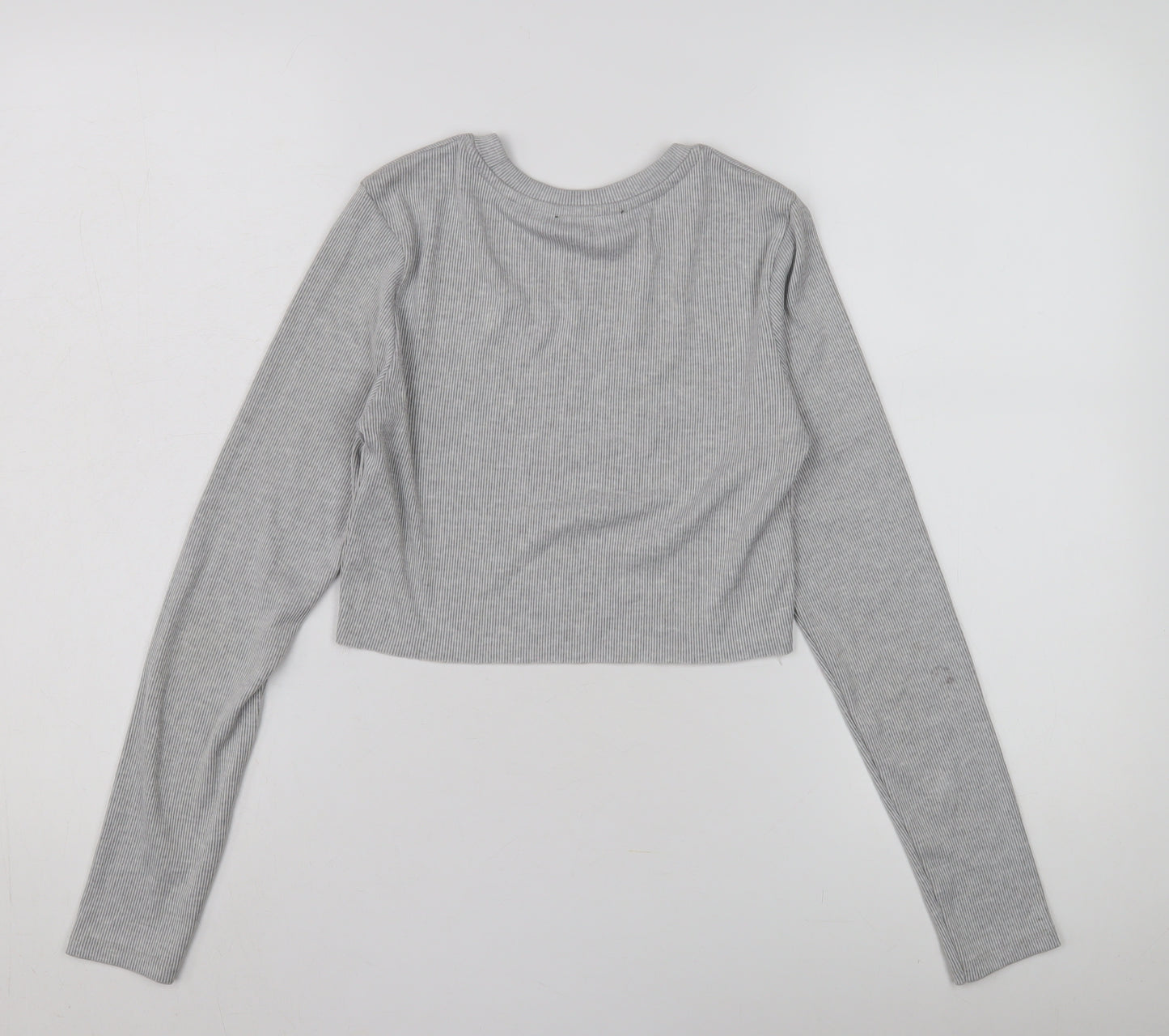 Bershka Women's Grey Cropped T-Shirt, Size 12
