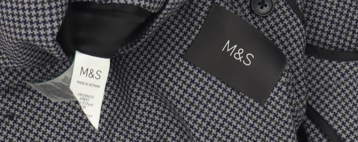 Marks and Spencer Men's Blue Check Blazer, Size 46 Reg