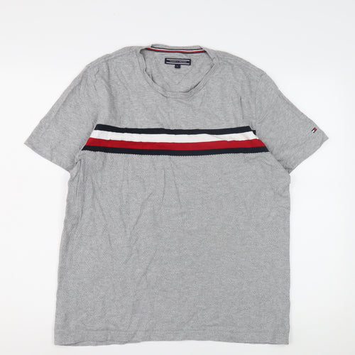 Tommy Hilfiger Men's Grey Striped T-Shirt L