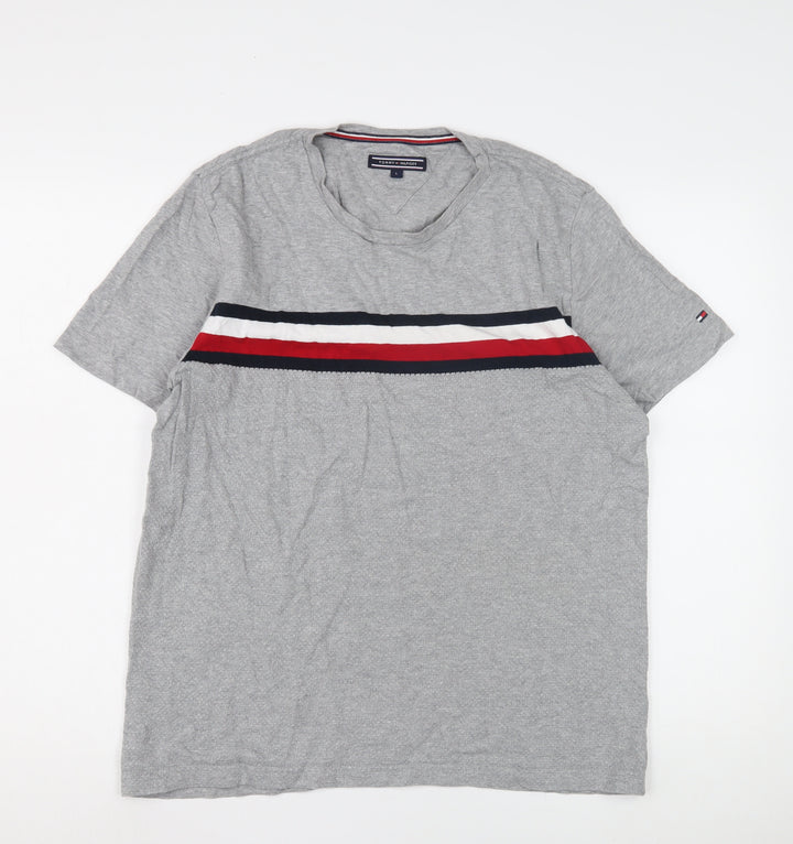 Tommy Hilfiger Men's Grey Striped T-Shirt L