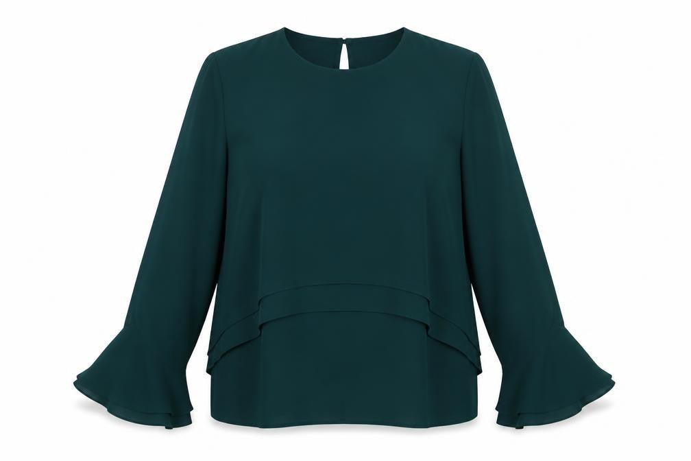 Front view of Warehouse Women's Green Long Sleeve Blouse, size 10
