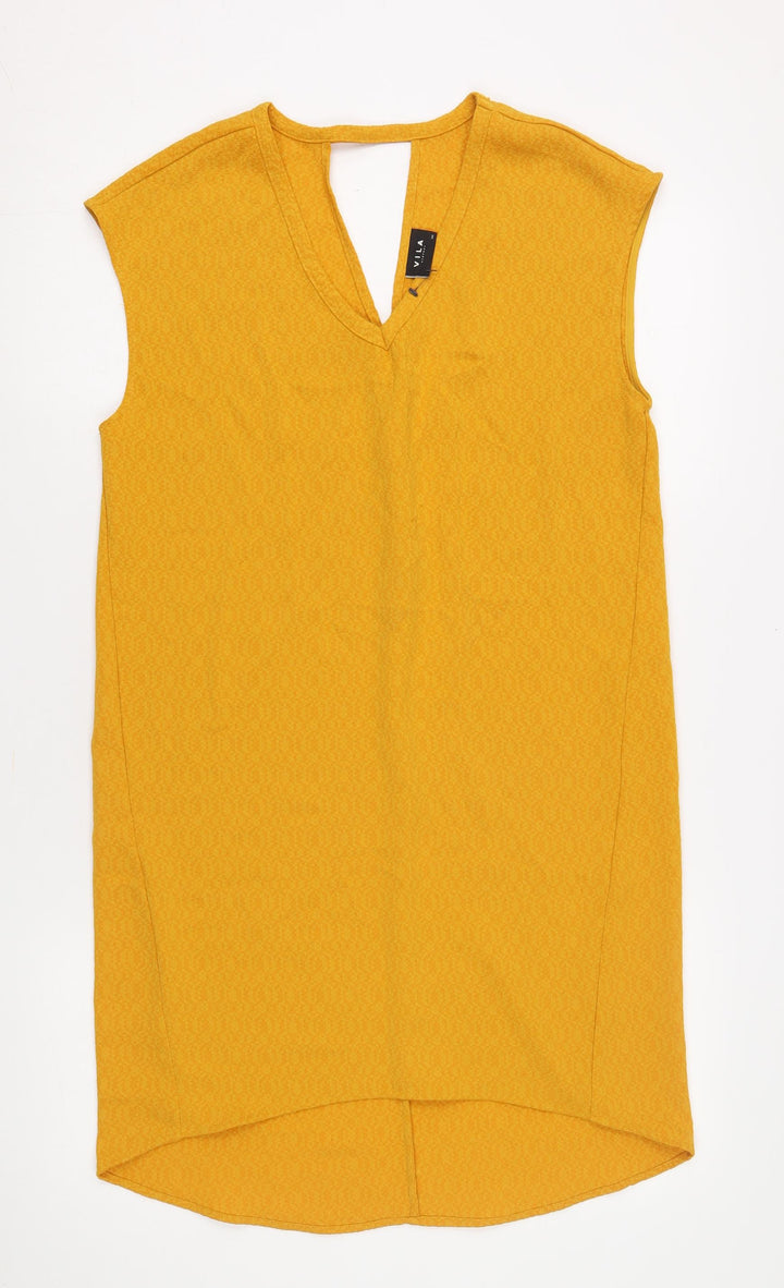 Vila Womens Yellow XS Midi Shift V-Neck Dress