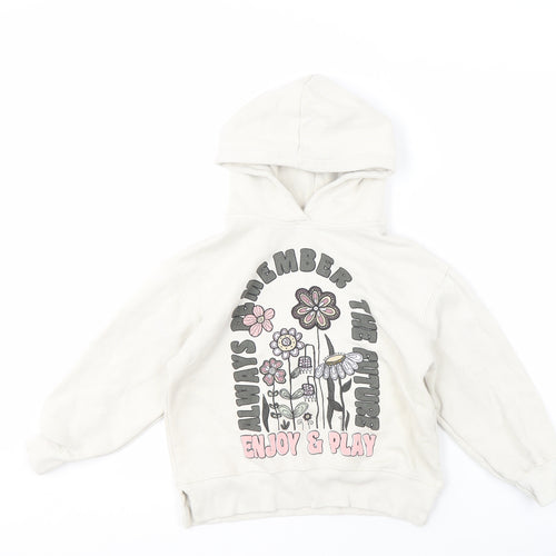 Zara Girls White Graphic Pullover Hoodie UK 8