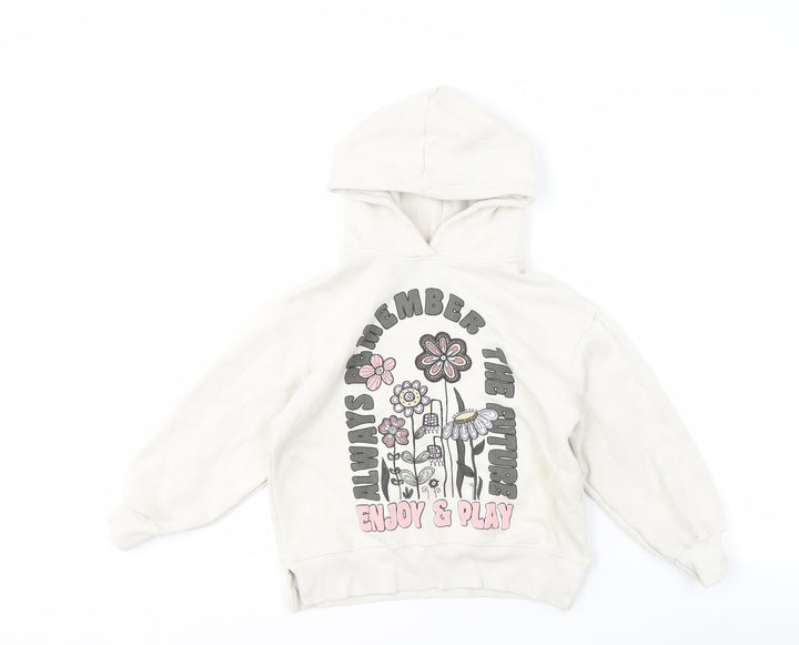 Zara Girls White Graphic Pullover Hoodie UK 8