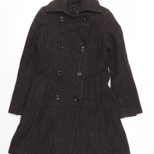 H&M Women’s Brown Pea Coat, Size 8, Herringbone Style