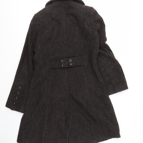 H&M Women’s Brown Pea Coat, Size 8, Herringbone Style