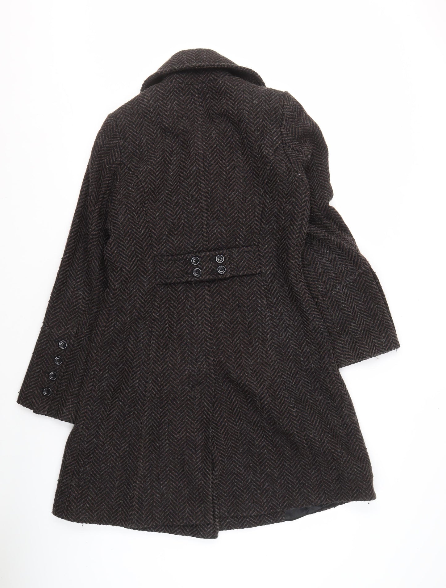 H&M Women’s Brown Pea Coat, Size 8, Herringbone Style
