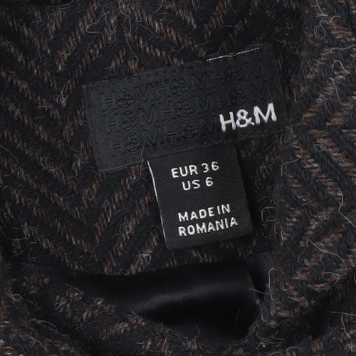H&M Women’s Brown Pea Coat, Size 8, Herringbone Style