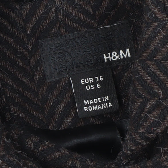 H&M Women’s Brown Pea Coat, Size 8, Herringbone Style