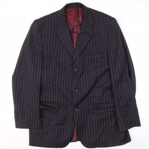 Dehavilland Men's Black Wool Striped Suit Jacket 40R
