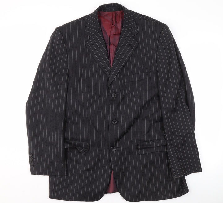 Dehavilland Men's Black Wool Striped Suit Jacket 40R