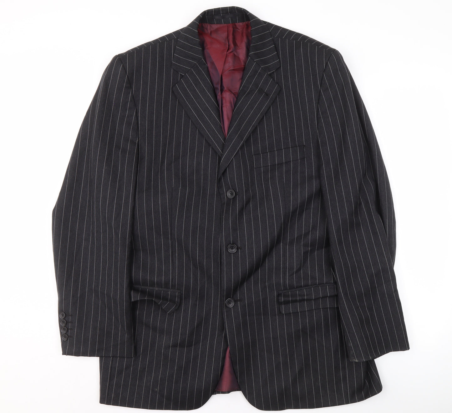 Dehavilland Men's Black Wool Striped Suit Jacket 40R