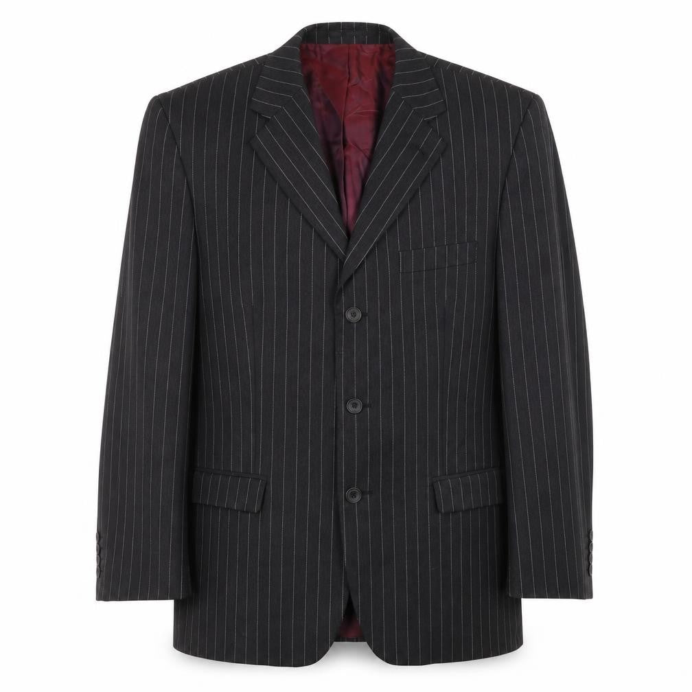 Front view of Dehavilland Men's Black Wool Striped Suit Jacket 40R