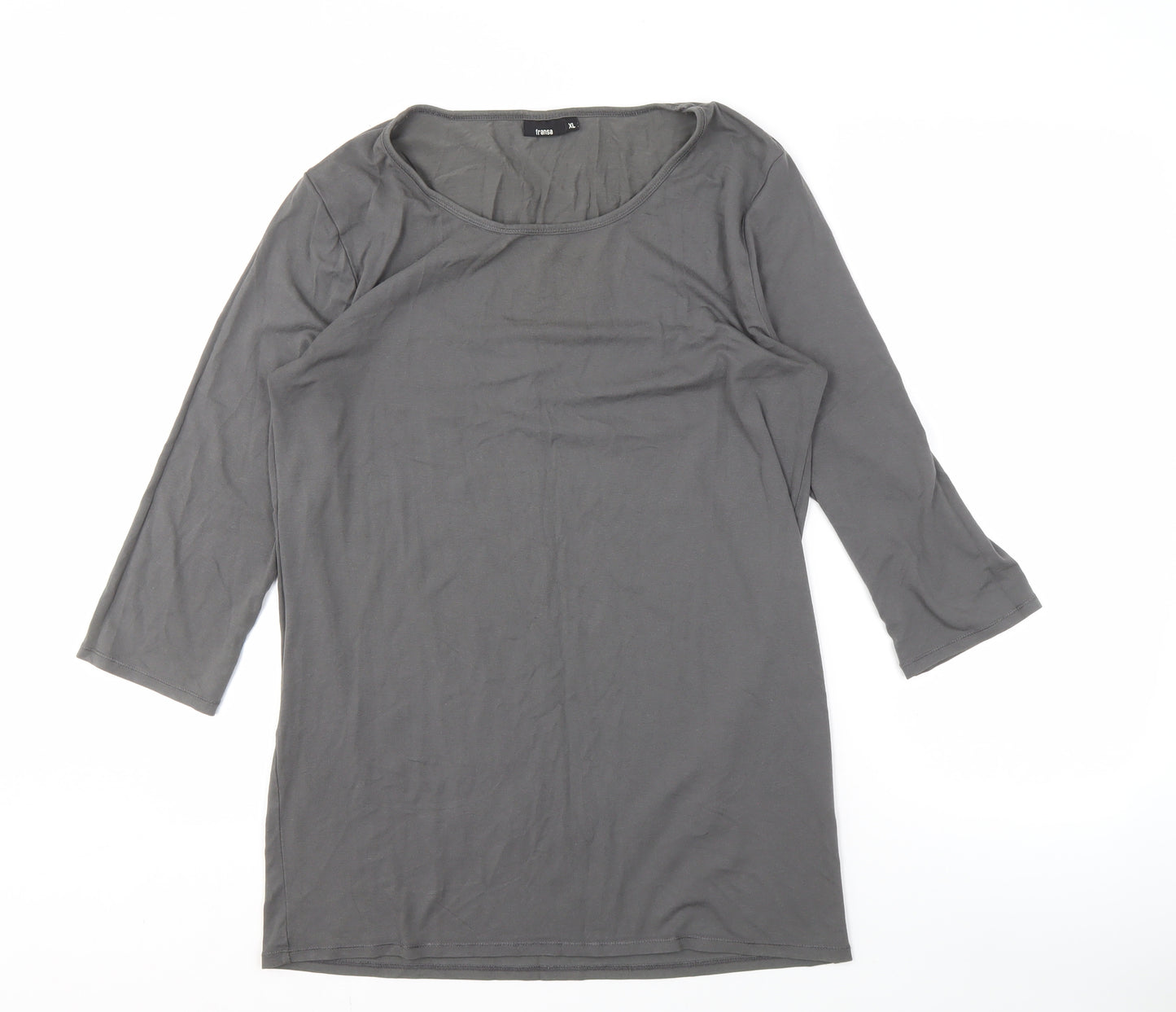 Fransa Women’s Grey Scoop Neck 3/4 Sleeve Top XL