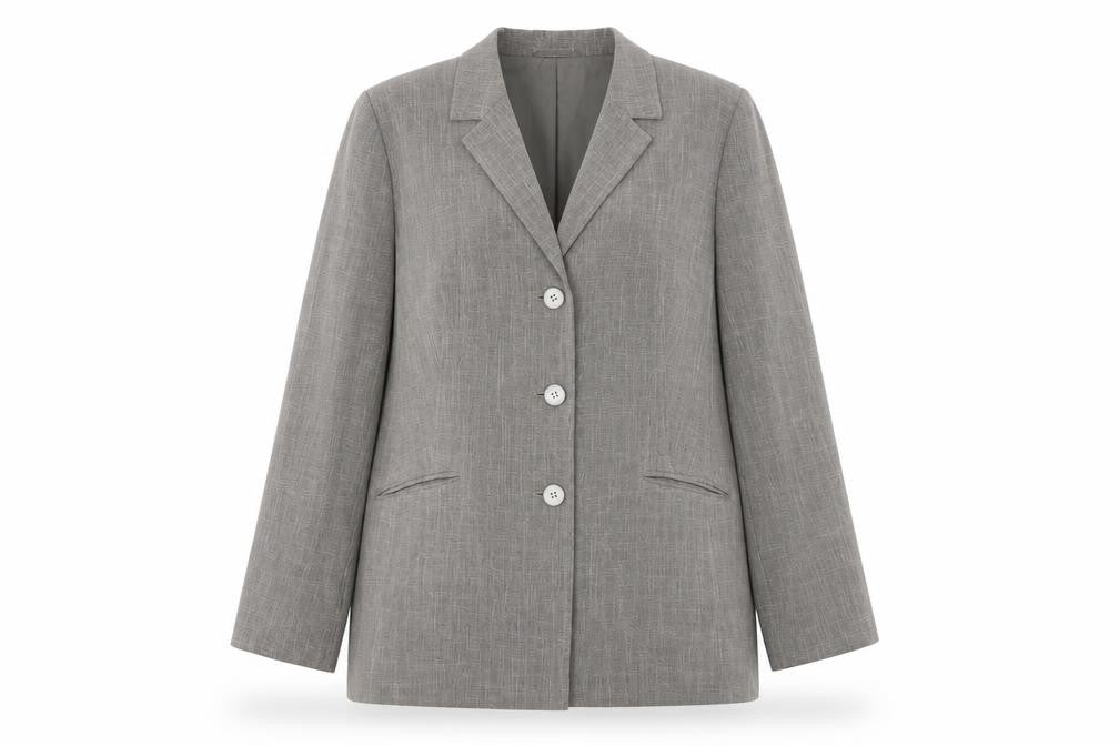 Front view of Ann Harvey Women's Grey Blazer, size 16, Notch Lapel Lined