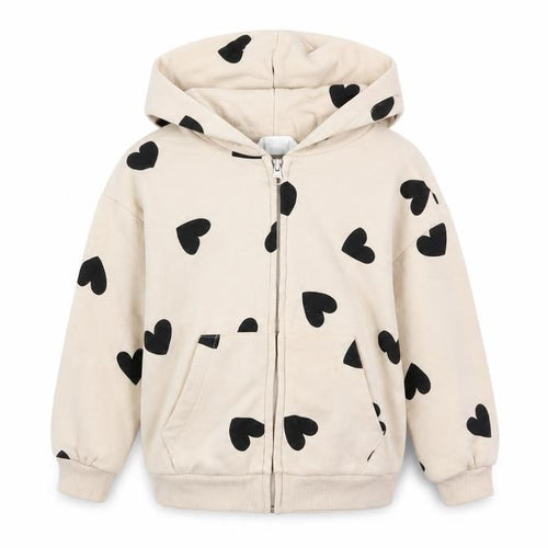 H&M Girls Beige Heart Print Full Zip Hoodie 4-6 Years