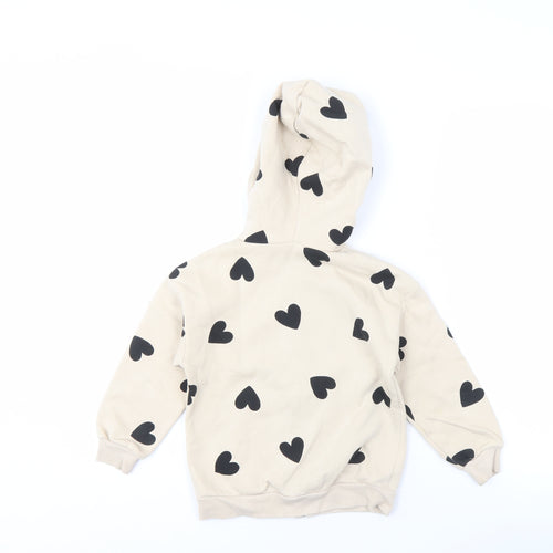 H&M Girls Beige Heart Print Full Zip Hoodie 4-6 Years