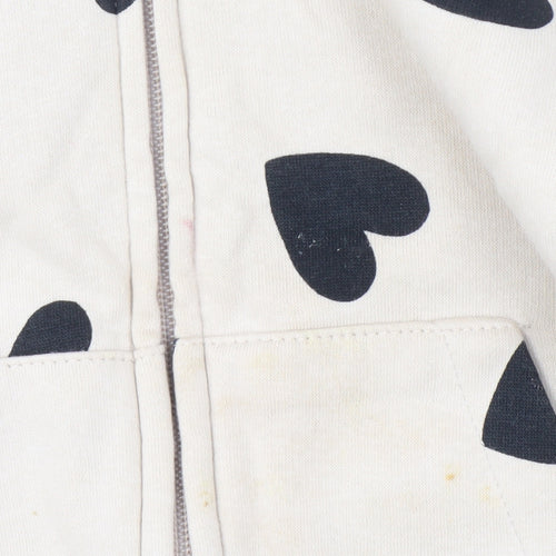 H&M Girls Beige Heart Print Full Zip Hoodie 4-6 Years