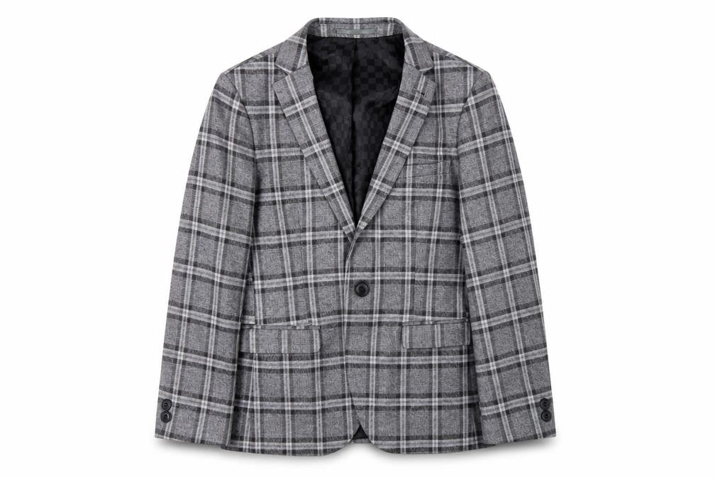 Front view of Next boys’ grey check suit jacket 9 years slim fit