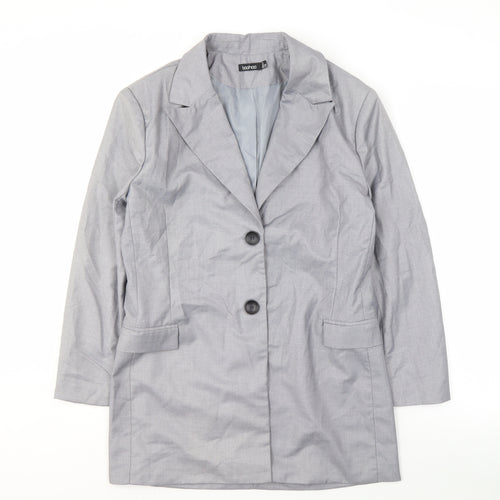 boohoo Women's Grey Blazer Size 8 Mid-Length Lined