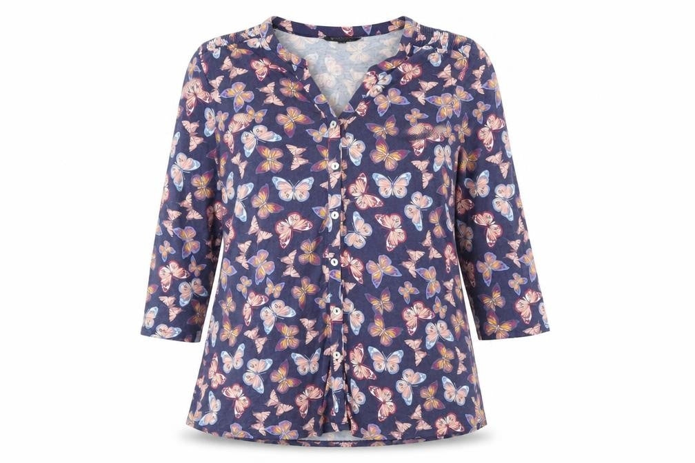 Front view of Bonmarché Women's Multicoloured V-Neck Button-Up Top