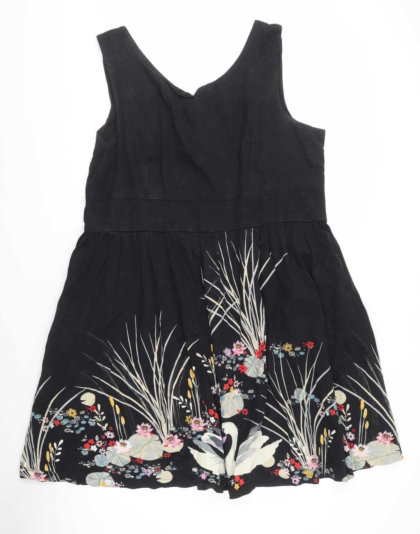 Lindy Bop Black Floral Sleeveless Dress, Size 26