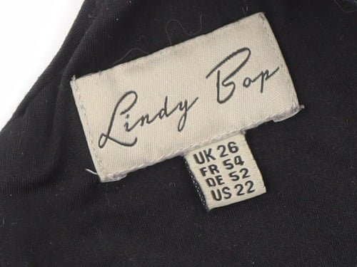 Lindy Bop Black Floral Sleeveless Dress, Size 26