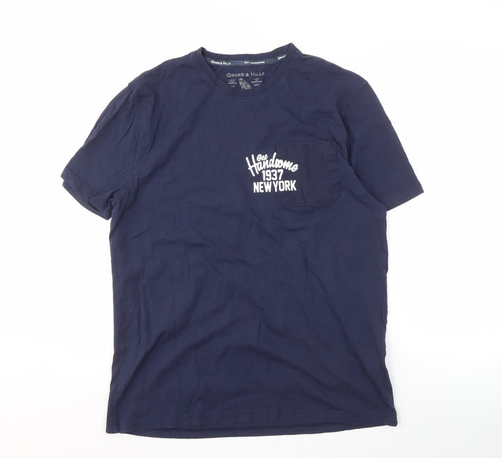 Grand & Hills Men's Blue XL T-Shirt, City Logo, Short Sleeve