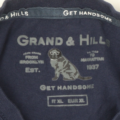 Grand & Hills Men's Blue XL T-Shirt, City Logo, Short Sleeve