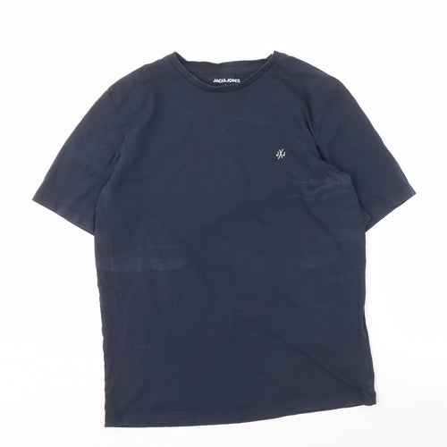 Jack & Jones Men's Blue Cotton Crew Neck T-Shirt L