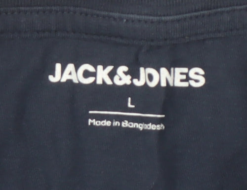 Jack & Jones Men's Blue Cotton Crew Neck T-Shirt L