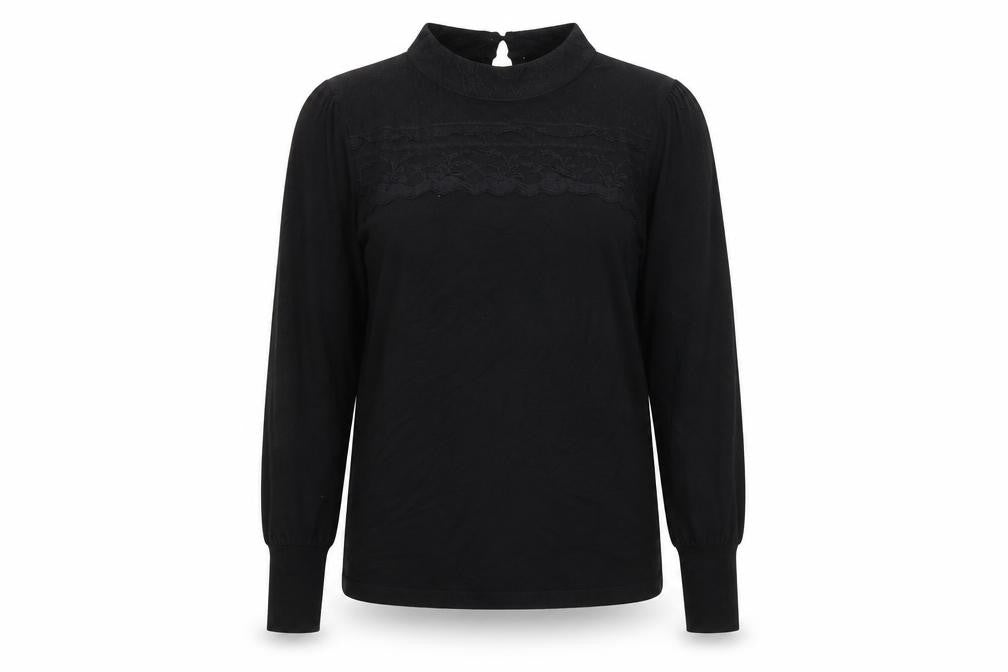 Front view of Warehouse Women's Black, size 14, High Neck Blouse