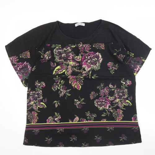 Marks and Spencer Women's Black Floral T-Shirt Size 16