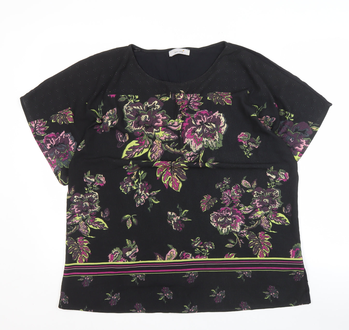 Marks and Spencer Women's Black Floral T-Shirt Size 16