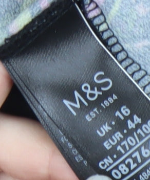 Marks and Spencer Women's Black Floral T-Shirt Size 16