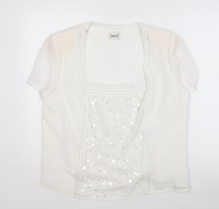 Roman Originals Women's White Sequin Blouse Size 20