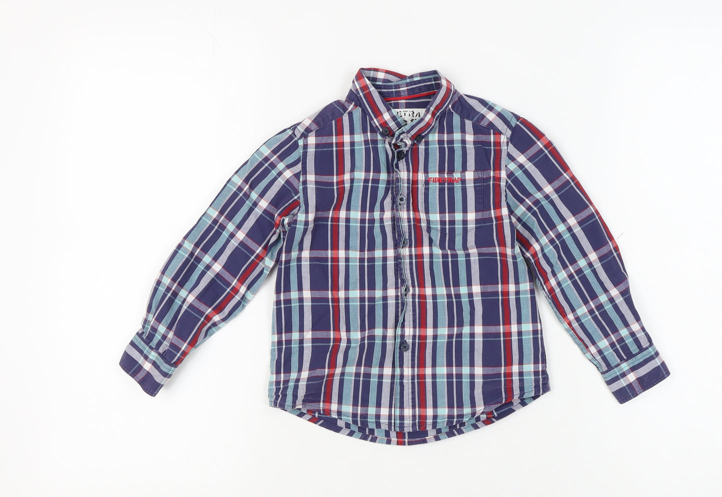 Firetrap Boys Blue Plaid Button-Up Shirt, 4-5 Years, Cotton