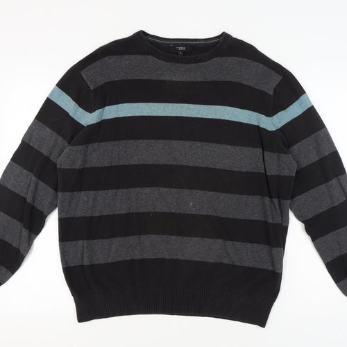 Thomas Nash Mens L Black Striped Pullover Jumper